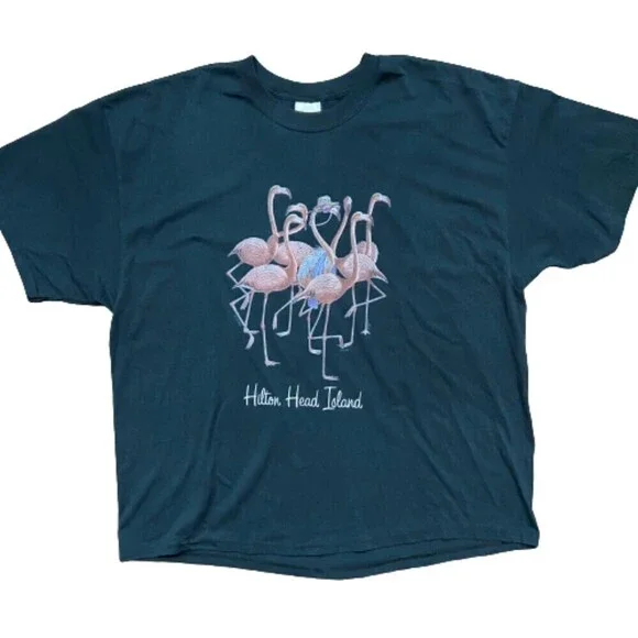 Hanes Vintage 2001 Hilton Head Flamingo T-Shirt Black Pink Men's Size XXL - Picture 9 of 9